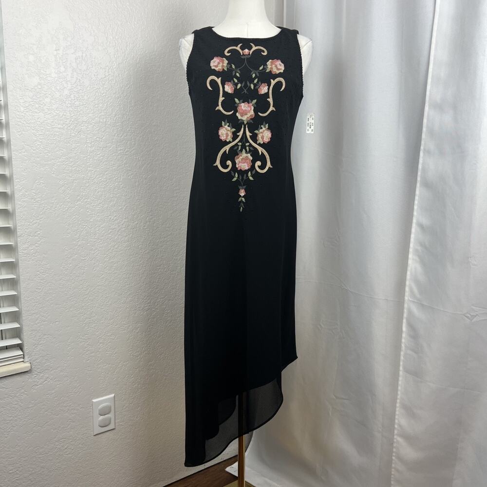 VTG Whimsigoth Dress Womens 8 Floral Beaded Asymmetrical‎ Gothic Fairy Y2K Hoco